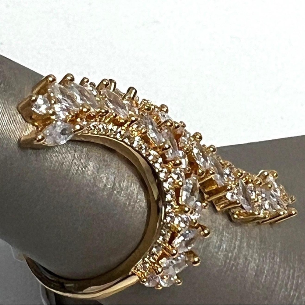 Ring Gold Tone Marquise Cubic Zirconia Statement Bypass Style New - Picture 3 of 5